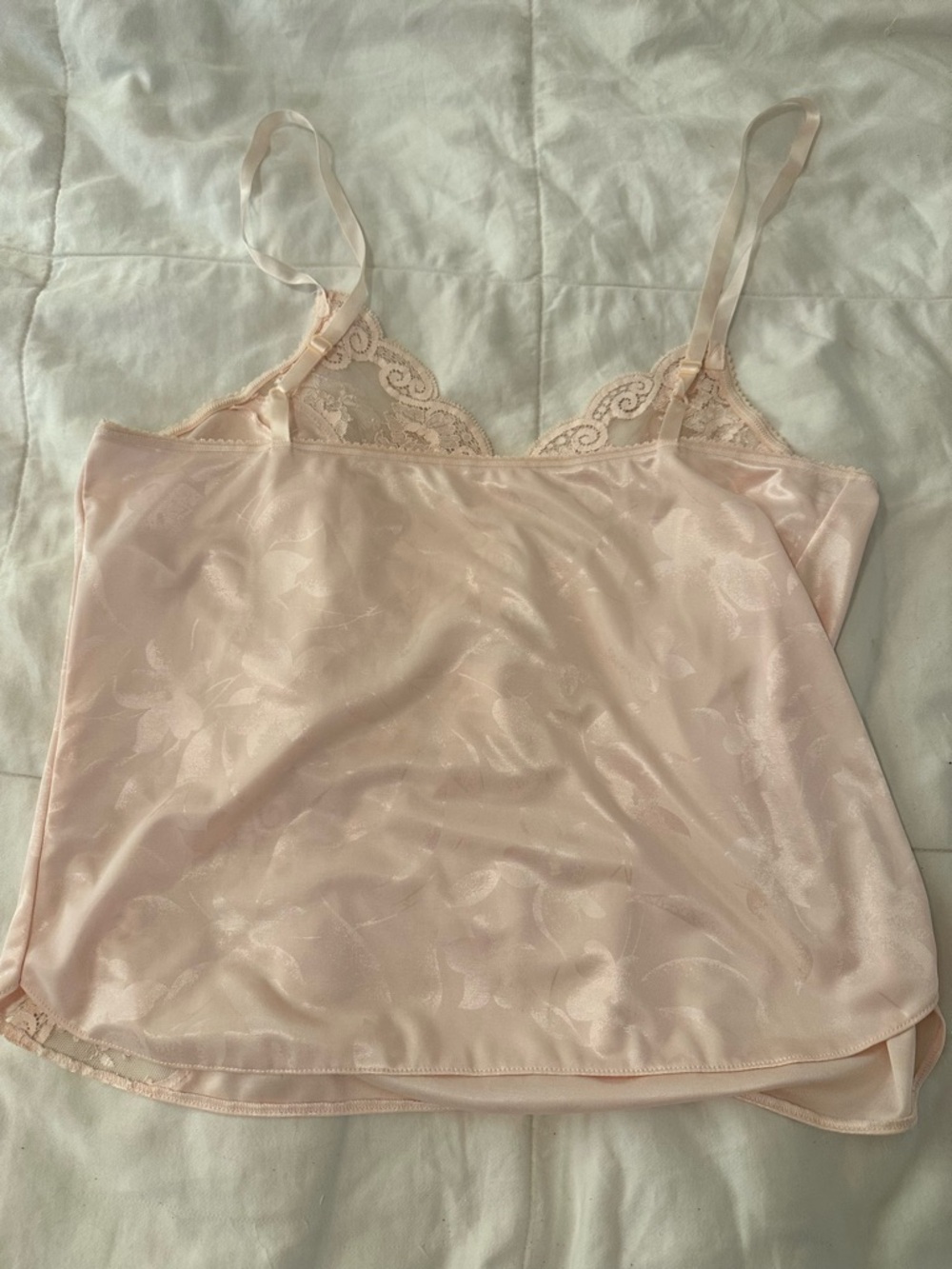 Vintage 80s/90s Made In USA Floral Silky Satin Petal Pink Lace Camisole Top Sz M - Picture 6 of 7